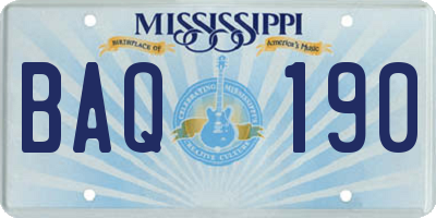 MS license plate BAQ190