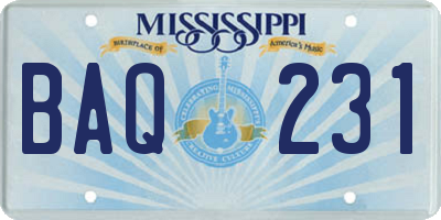 MS license plate BAQ231