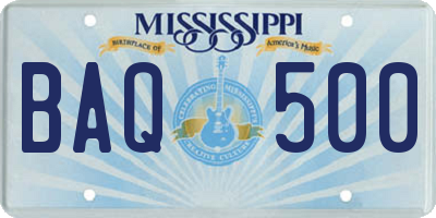 MS license plate BAQ500