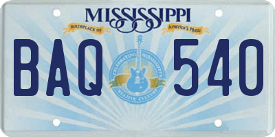 MS license plate BAQ540