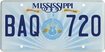 MS license plate BAQ720