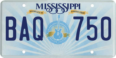 MS license plate BAQ750