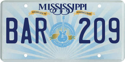 MS license plate BAR209