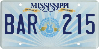 MS license plate BAR215