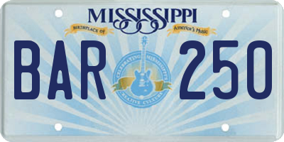 MS license plate BAR250