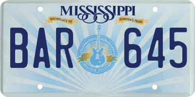 MS license plate BAR645