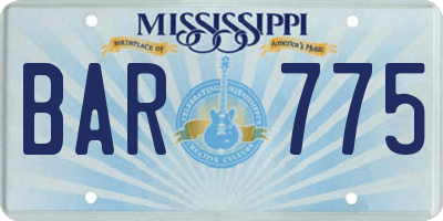 MS license plate BAR775