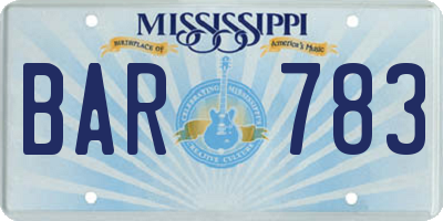 MS license plate BAR783
