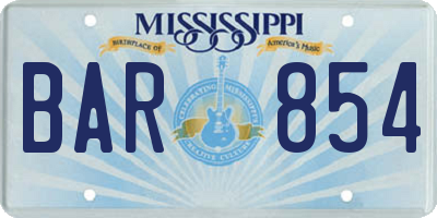 MS license plate BAR854