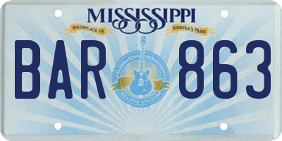 MS license plate BAR863
