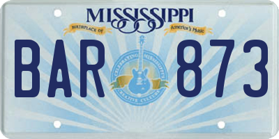 MS license plate BAR873