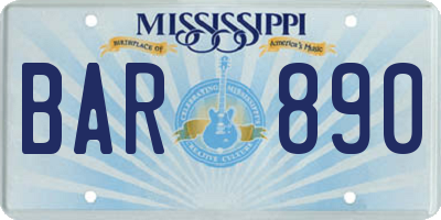 MS license plate BAR890