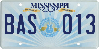 MS license plate BAS013