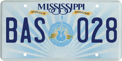 MS license plate BAS028