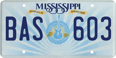 MS license plate BAS603