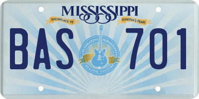MS license plate BAS701