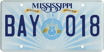 MS license plate BAY018
