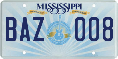 MS license plate BAZ008