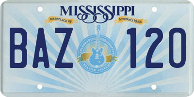 MS license plate BAZ120