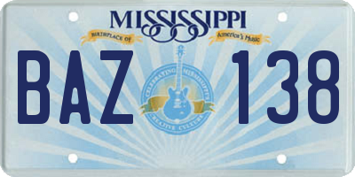 MS license plate BAZ138