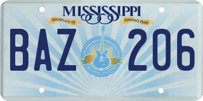 MS license plate BAZ206