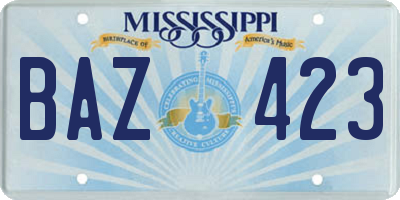 MS license plate BAZ423