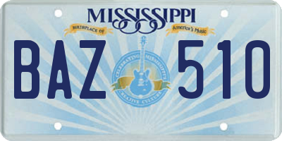 MS license plate BAZ510