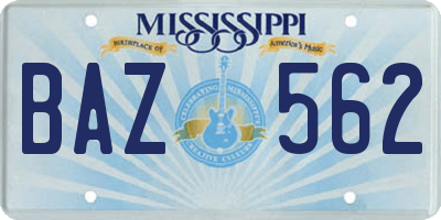 MS license plate BAZ562