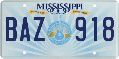 MS license plate BAZ918