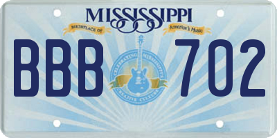 MS license plate BBB702