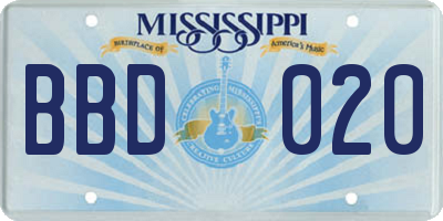 MS license plate BBD020