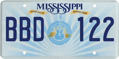 MS license plate BBD122