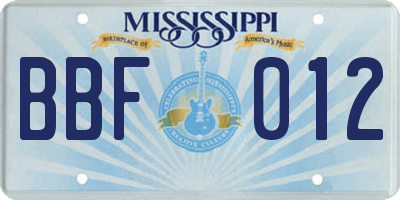 MS license plate BBF012