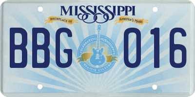 MS license plate BBG016