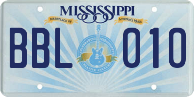 MS license plate BBL010