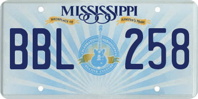 MS license plate BBL258