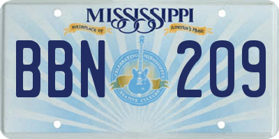 MS license plate BBN209