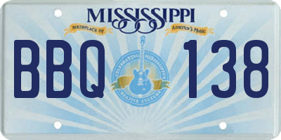 MS license plate BBQ138