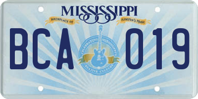 MS license plate BCA019