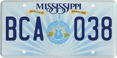 MS license plate BCA038