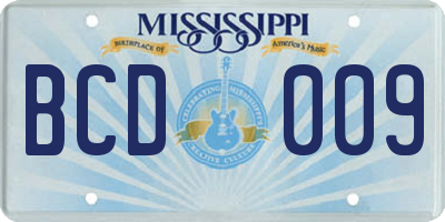 MS license plate BCD009