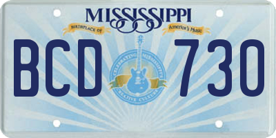 MS license plate BCD730