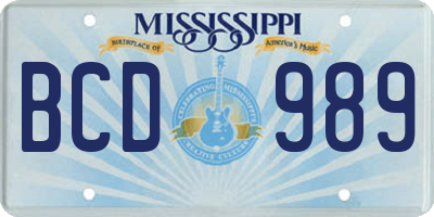 MS license plate BCD989