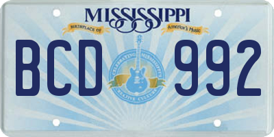 MS license plate BCD992