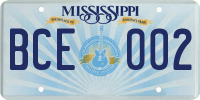 MS license plate BCE002
