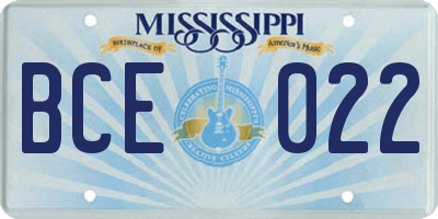 MS license plate BCE022