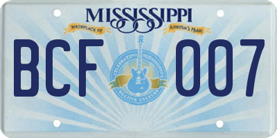 MS license plate BCF007