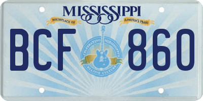 MS license plate BCF860