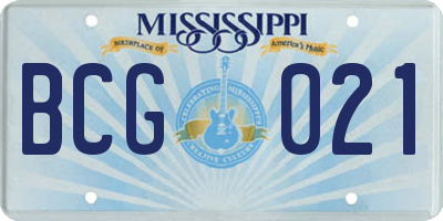MS license plate BCG021