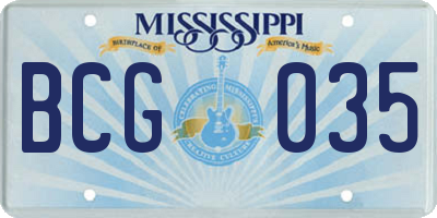 MS license plate BCG035